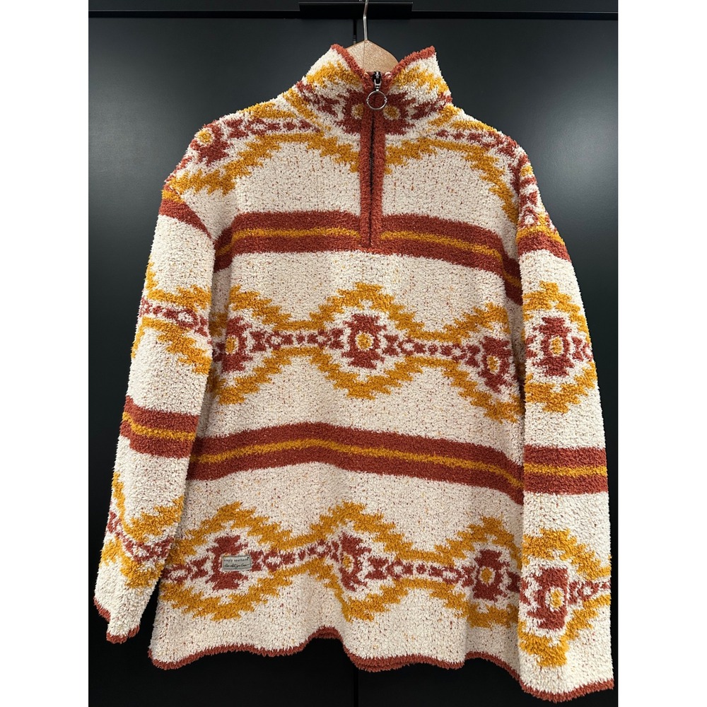 Simply Southern Sherpa Fleece Pullover Large Southwestern Quarter Zip Orange L